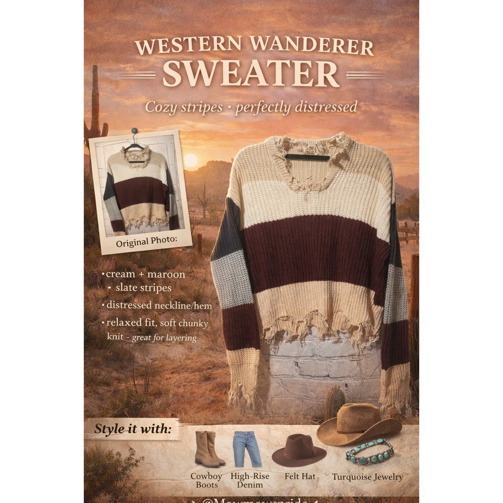 Western Wanderer Small Color Block Pullover Sweater Distressed‎ Knit Cropped S
